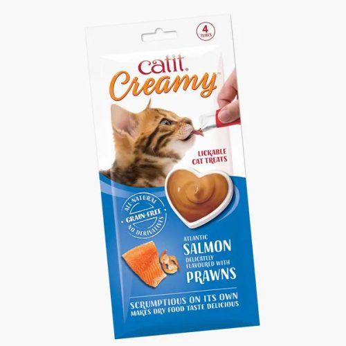 Catit Creamy Snack Garin-Free krémes szósz Lazac Garnéla ízesítéssel 4x10g